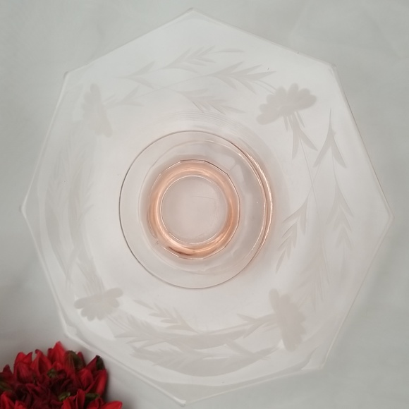 Elegant Depression Era Pink Octogon Low Pedestal Cake Plate - Picture 1 of 16